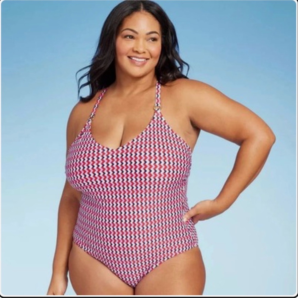 Kona  Sol Plus Size v-neck One Piece Swimsuit Red White & Blue Size 20